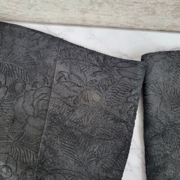 Makron Suela Black Leather and Floral Suede Semi Slochy Women's Boots - Picture 15 of 15